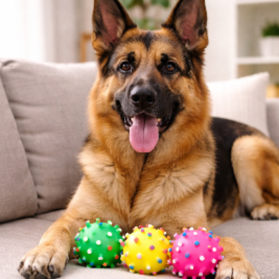 balle pour chien jaune picots