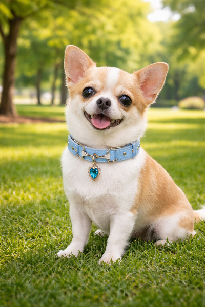 collier chien bleu coeur parc