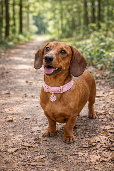 collier chien rose coeur foret