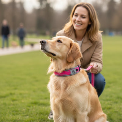 femme chien parc collier chien
