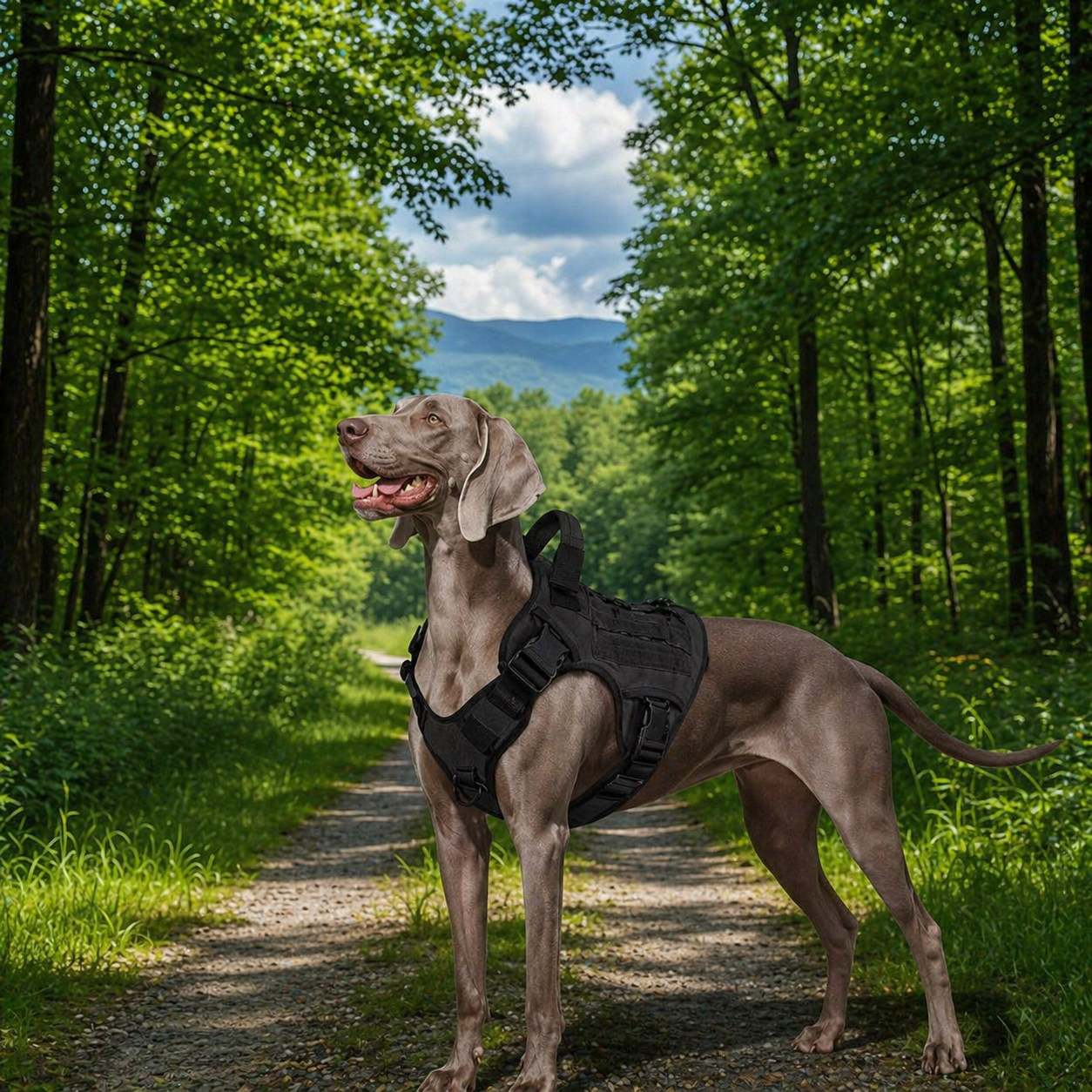 harnais chien noir en foret