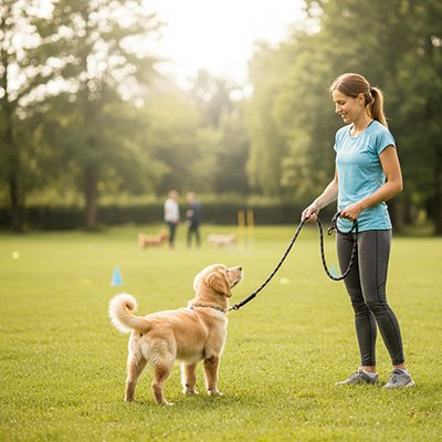 Longe pour chien dans un parc
