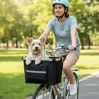 panier velo chien balade au parc