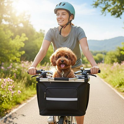 panier velo chien balade soleil