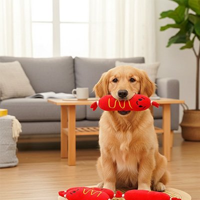 Peluche chien rouge douce