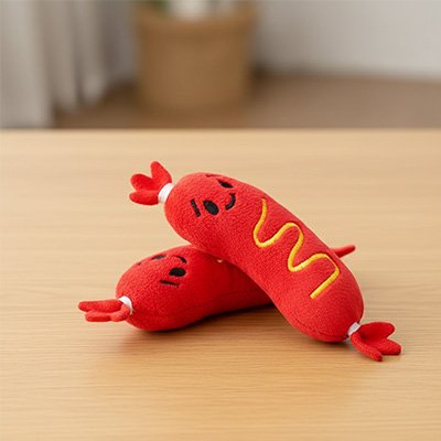 Peluche chien saucisses moutarde